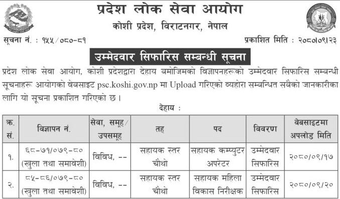 Koshi Pradesh Lok Sewa Aayog ACO and AWDI Posts Final Result 2 Koshi Pradesh Lok Sewa Aayog Final Result of ACO and AWDI Posts 1