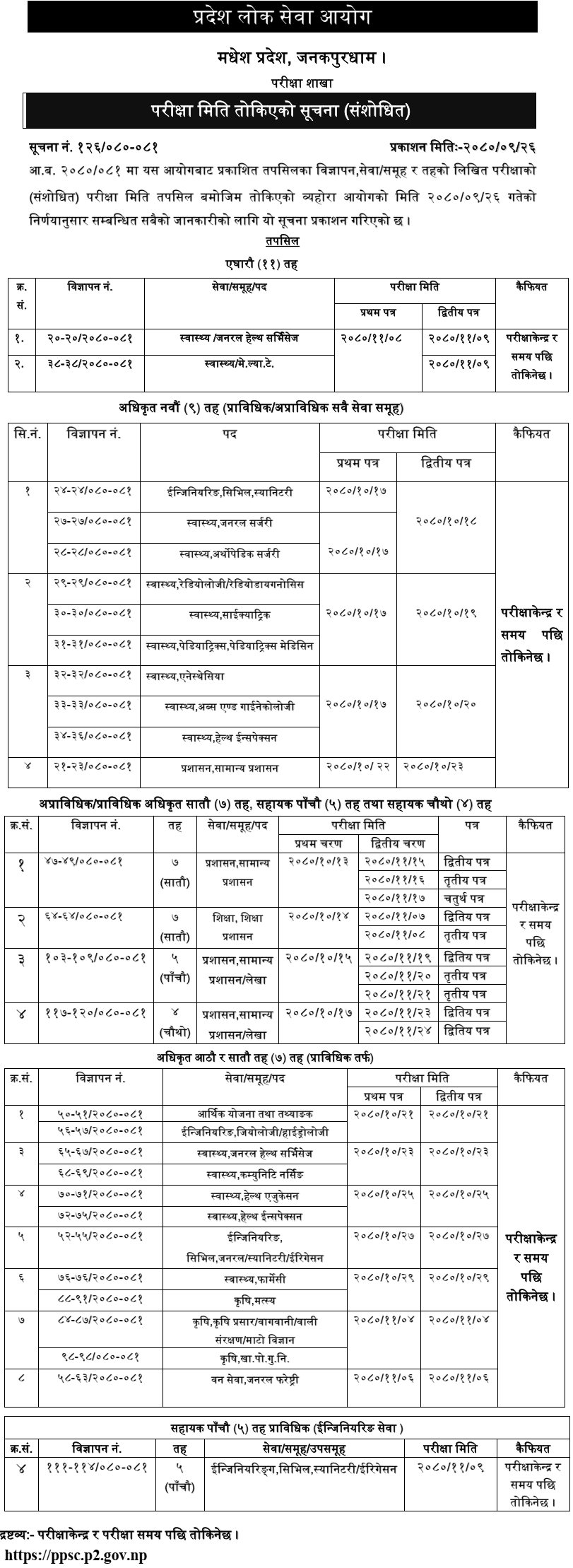Madhesh Pradesh Lok Sewa Aayog Written Exam Schedule for Various Posts 2 Madhesh Pradesh Lok Sewa Aayog Written Exam Schedule of Various Positions 1