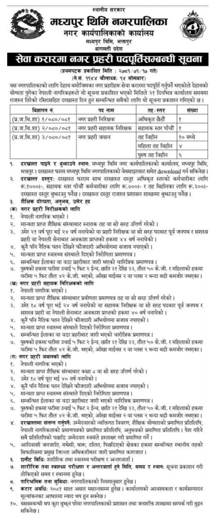 Madhyapur Thimi Nagarpalika Bhaktapur Job for Nagar Prahari shiva blog 1
