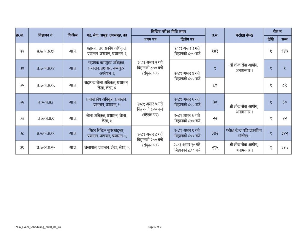 Nepal Electricity Authority NEA Written Exam Schedule for Level 6 to 10 page 0006 1