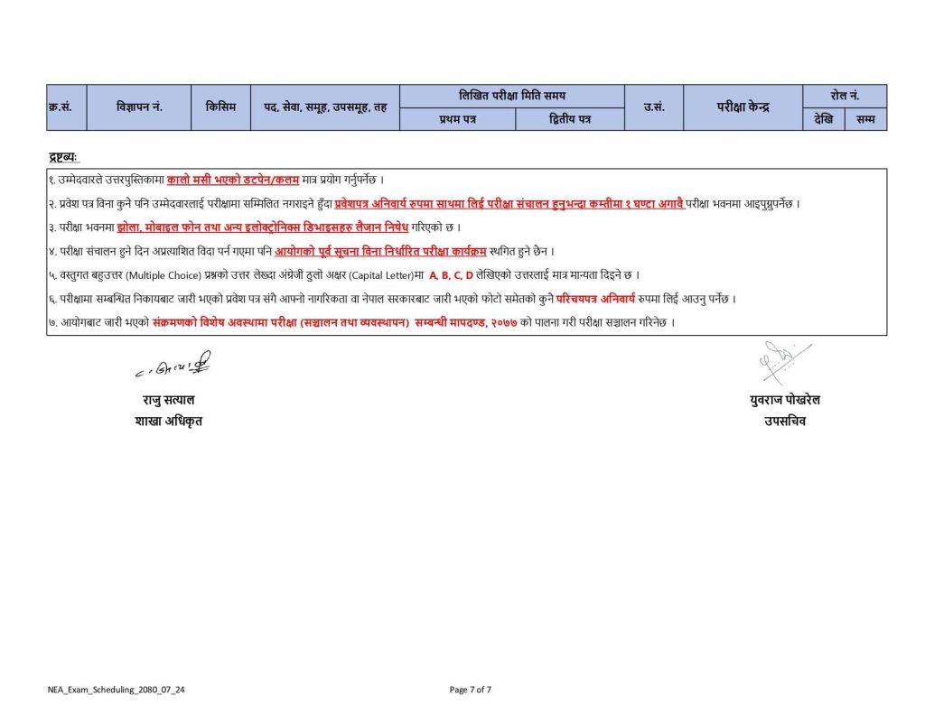 Nepal Electricity Authority NEA Written Exam Schedule for Level 6 to 10 page 0007 1