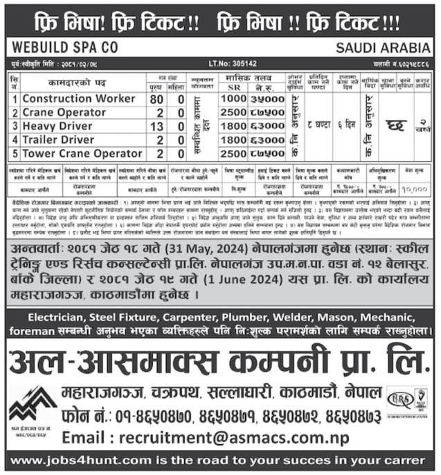 Job Opportunities in Saudi Arabia Free Visa Free Ticket 2 saudi arabia job vacancy 1