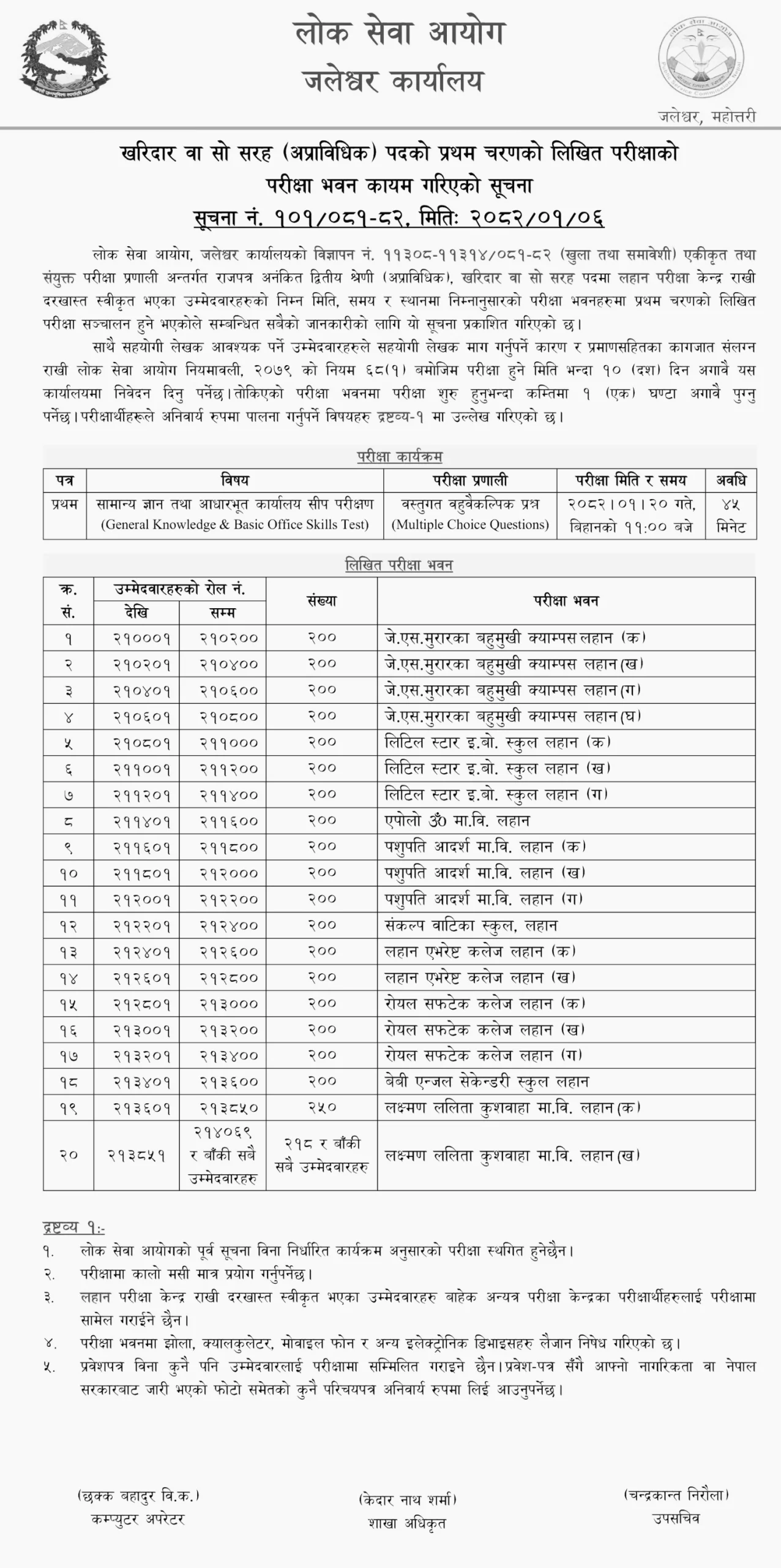Lok Sewa Aayog Kharidar First Phase Exam Center Lahan 2082 scaled
