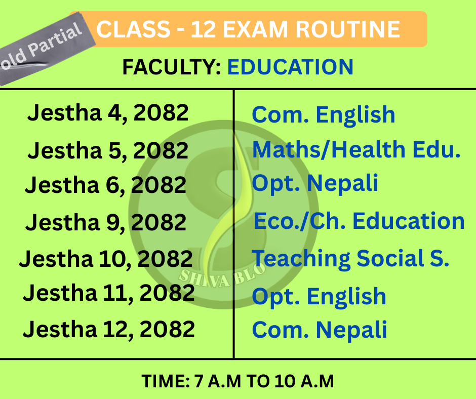 NEB Class 12 Education Routine 2082