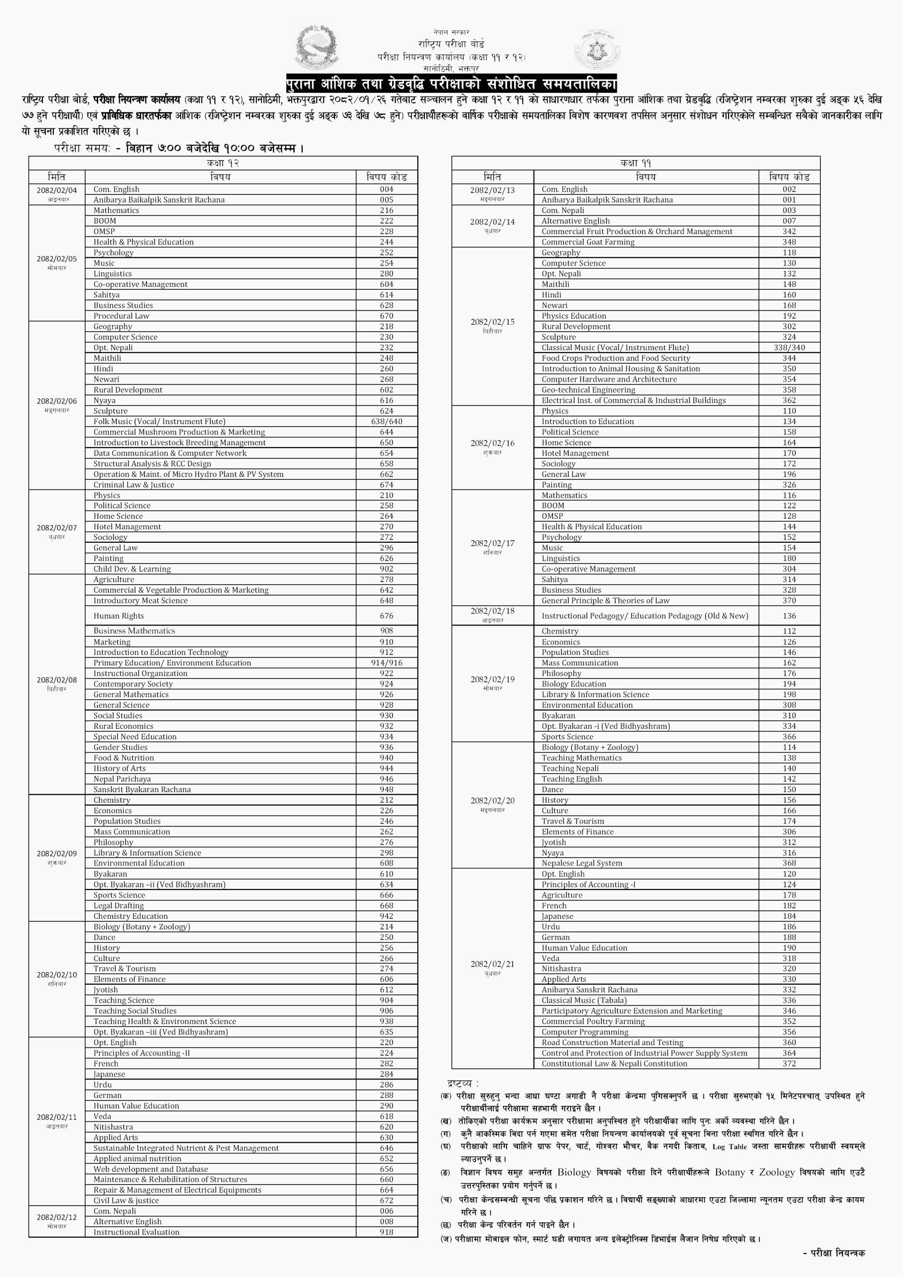 NEB Class 12 Exam Routine 2082 Updated Routine 2025 scaled