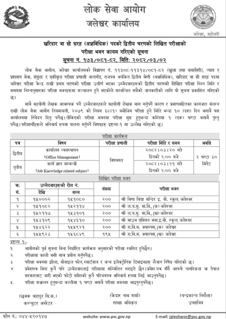 Public Service Commission Kharidar Second Phase Exam Centers Jaleshwar