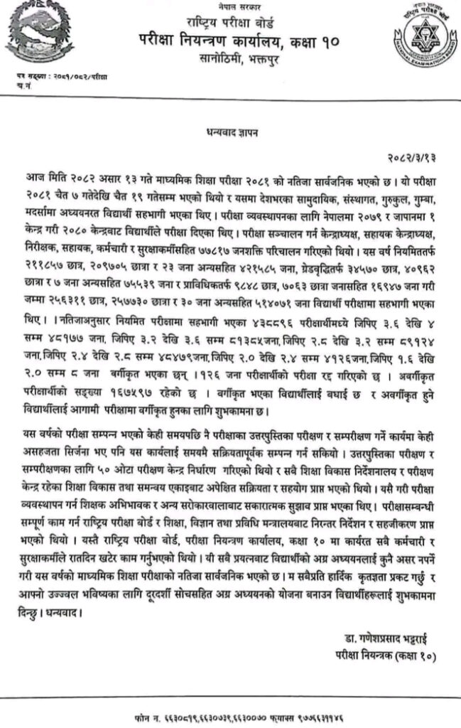 SEE 2081 Result Published Over 61 Students Passed