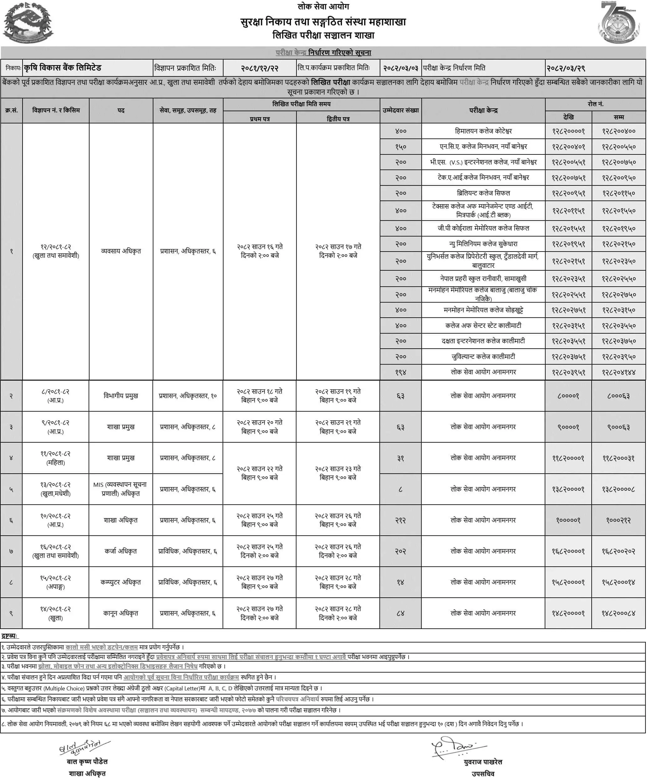adbl exam centers and schedule notice 2082