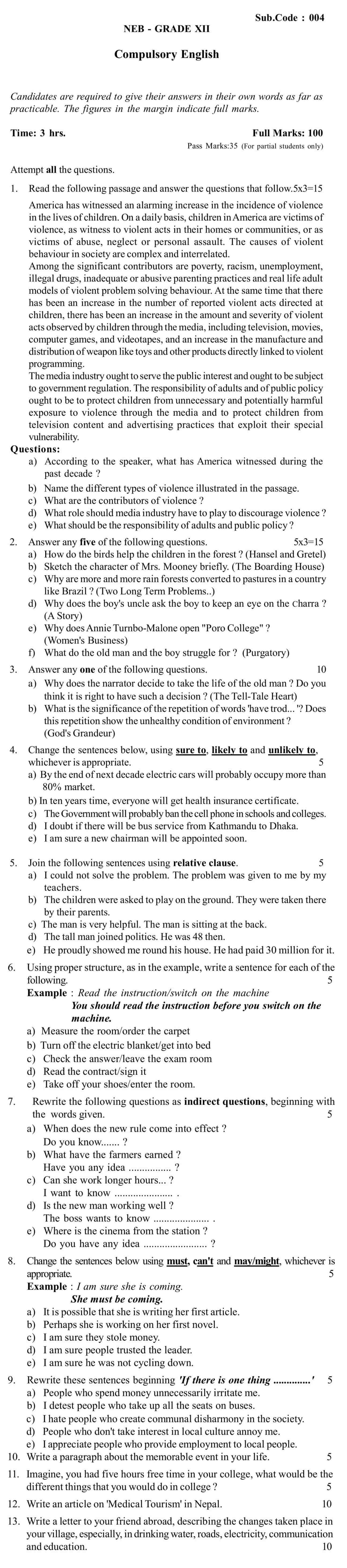 NEB Class 12 Compulsory English Model Question Paper 2082/83 – PDF Download 2 NEB Class 12 Compulsory English Model Question Paper 2082
