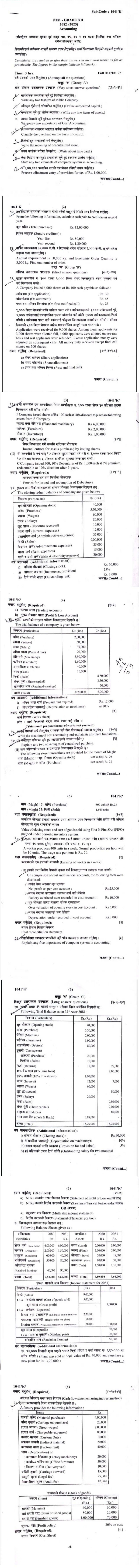 Class 12 Account Model Question 2082-83 (With Solution) – PDF 3 NEB Class 12 Account Exam Question 2082 Set K
